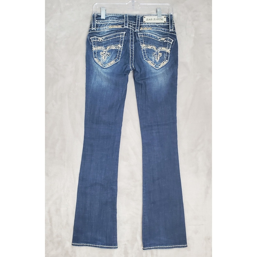 Rock Revival Jeans Women 25 (27x32) Amy Boot Y2K Lowrise Denim Embroidered Bling - Picture 7 of 11
